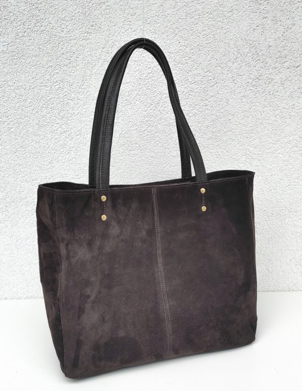 Zamszowy czekoladowy torebka shopper skóra