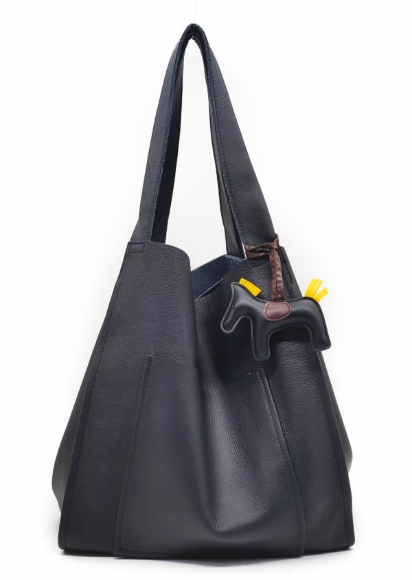 Czarny shopper worek Torebka z Naturalnej Skóry - 2w1