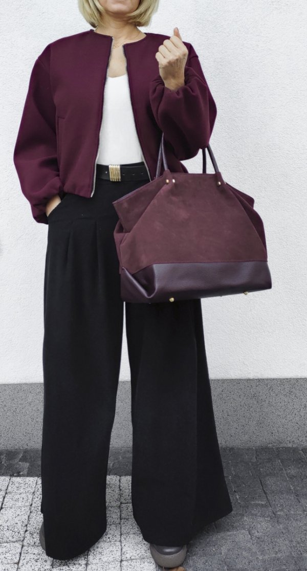 Zamszowy shopper torebka bordowa vera pelle