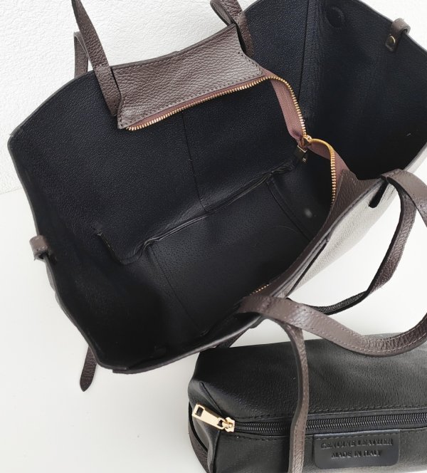 Czekoladowa brązowa torebka Shopperka Vera Pelle do ręki na ramie