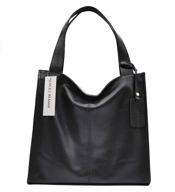 Vera Pelle Italy torebka shopper skóra naturalna czarny