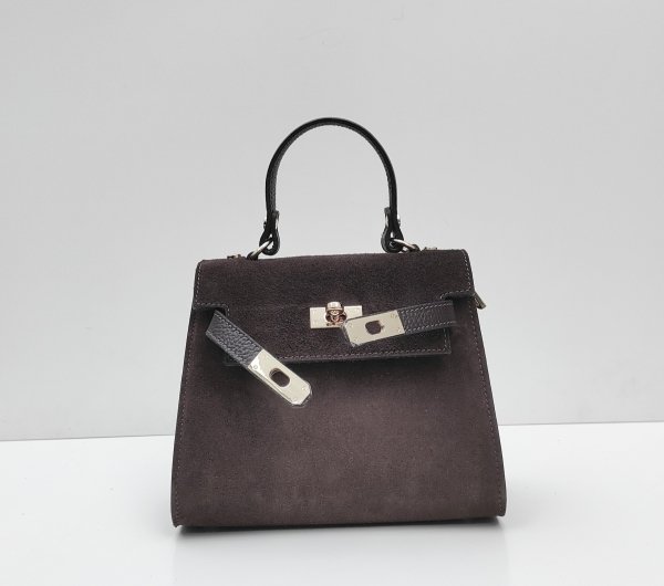 Modna zamszowa torebka skóra naturalna  Laura Biaggi brązowa czekoladowa espresso