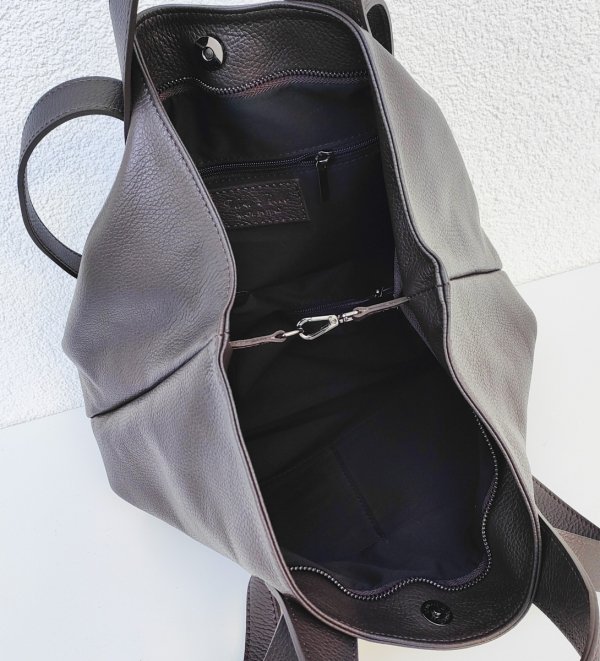 Torebka shopper Vera Pelle skóra czekoladowa