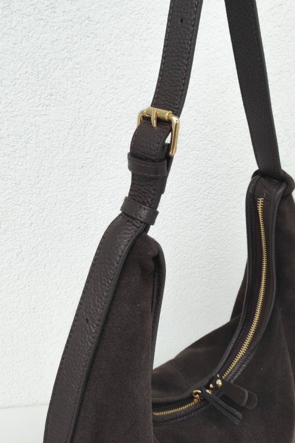 Zamszowy czekoladowy worek skóra naturalna Laura Biaggi