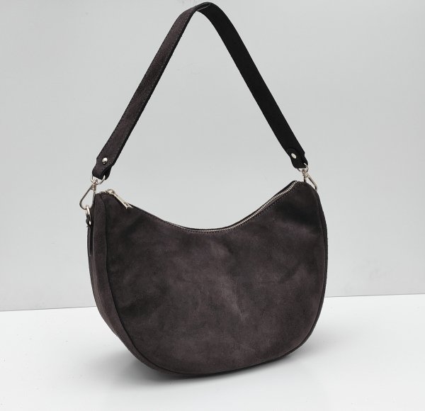 Zamszowa czekoladowa torebka worek listonoszka skóra naturalna vera pelle