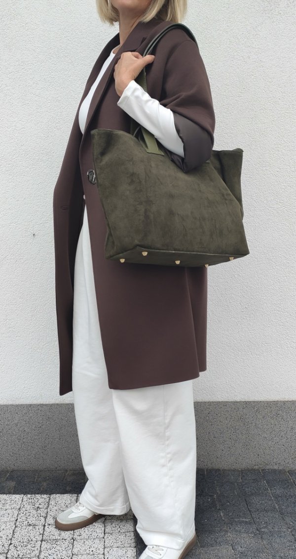 Torebka shopper zamszowa Vera Pelle skóra zielona Laura Biaggi