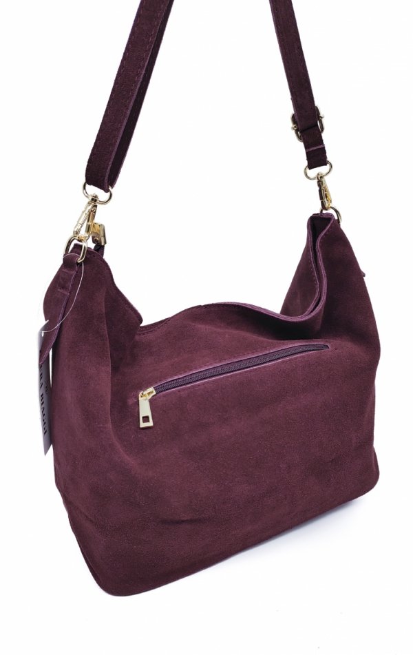 Zamszowy worek skóra bordowy Laura Biaggi
