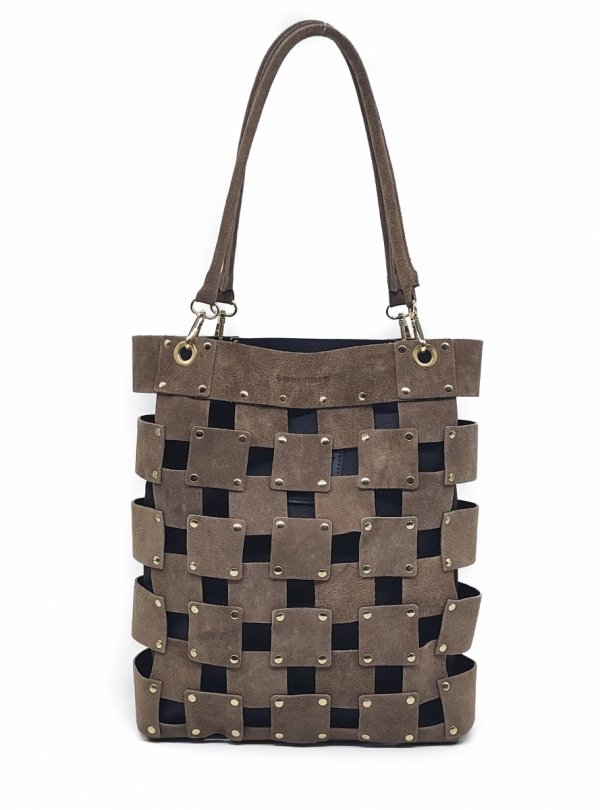 Torebka shopper zamszowa Vera Pelle skóra mocha beżowa Laura Biaggi