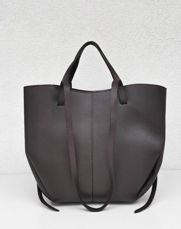 Torebka shopper Vera Pelle skóra brązowa czekoladowa