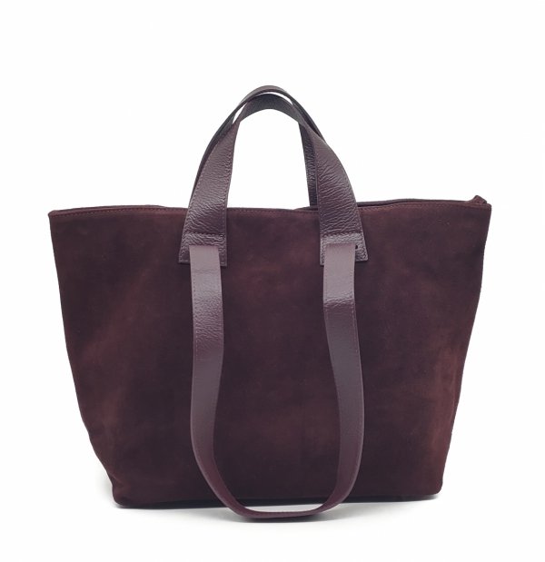 Torebka shopper zamszowa Vera Pelle skóra bordowa Laura Biaggi