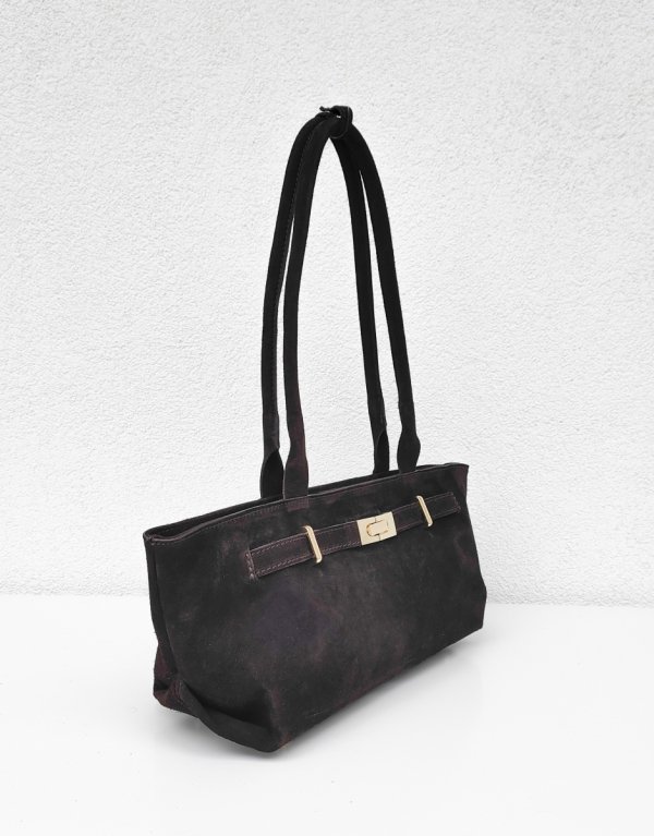 Modna torebka na długich uchwytach czekoladowa