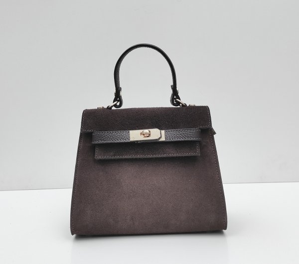 Modna zamszowa torebka skóra naturalna  Laura Biaggi brązowa czekoladowa espresso