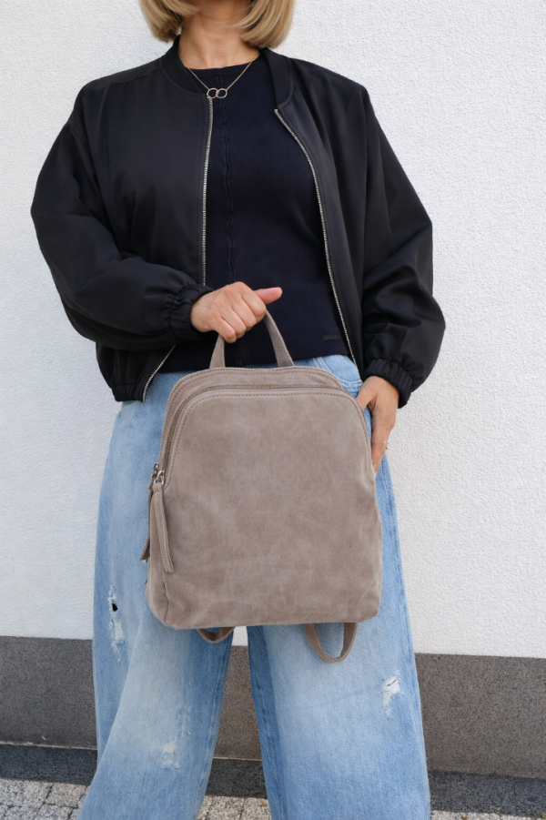 Zamszowy szaro beżowy Plecak skóra naturalna