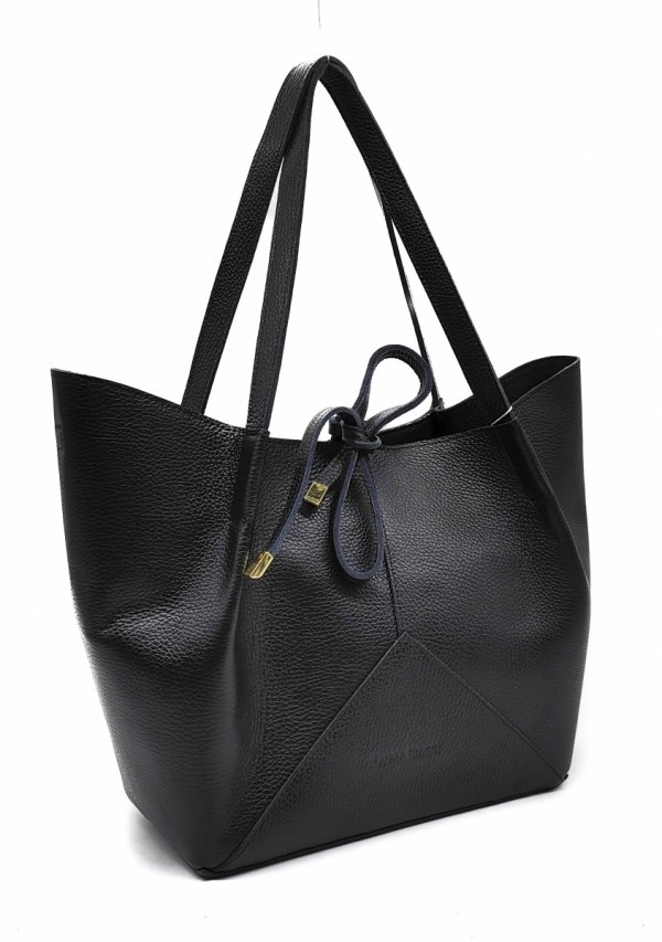 Shopper torebka skóra naturalna czarna Laura Biaggi