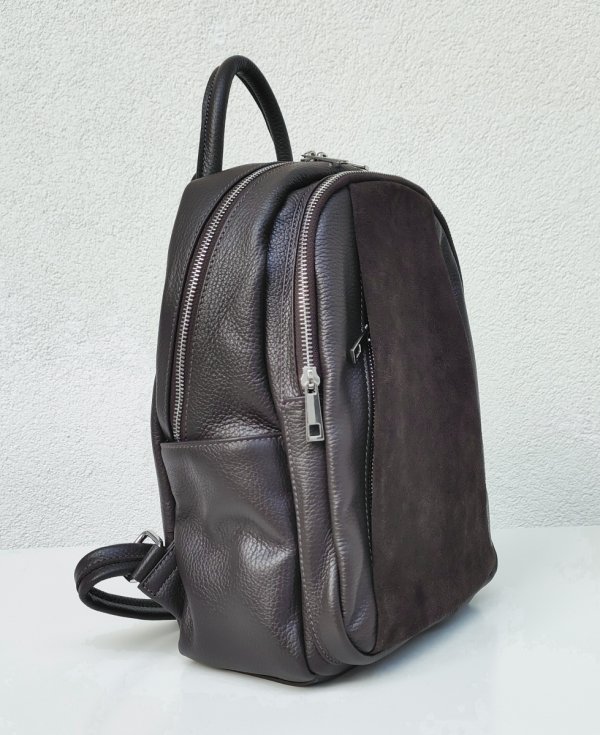 Brązowy ciemno czekoladowy Plecak skóra naturalna zamsz Vera Pelle