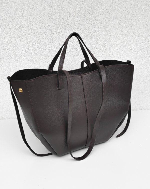 Torebka shopper Vera Pelle skóra brązowa czekoladowa