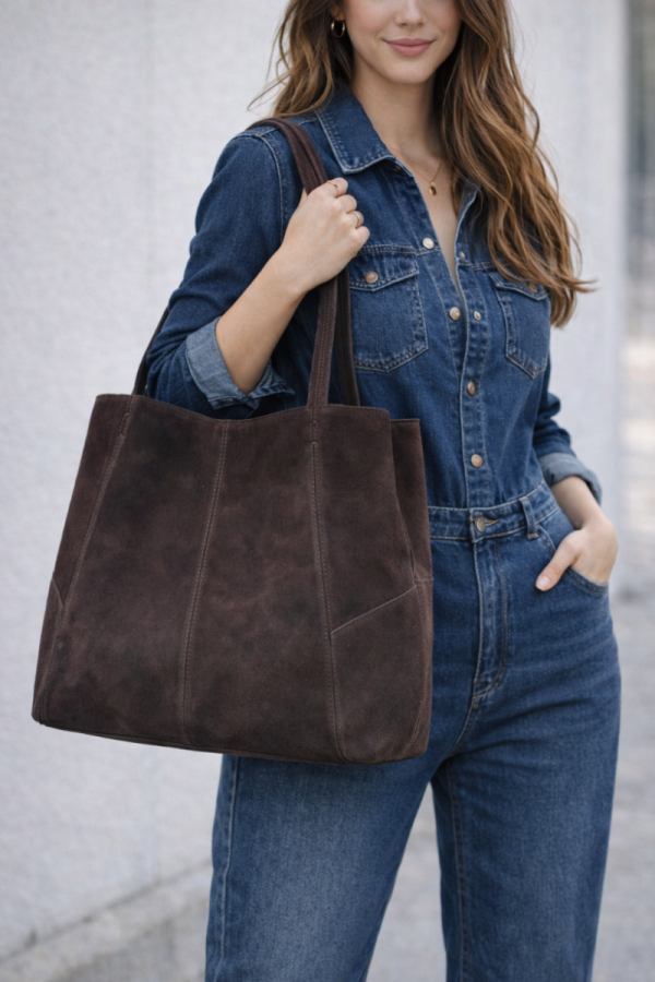 MAXI shopper torba skóra zamszowa brązowa czekoladowa