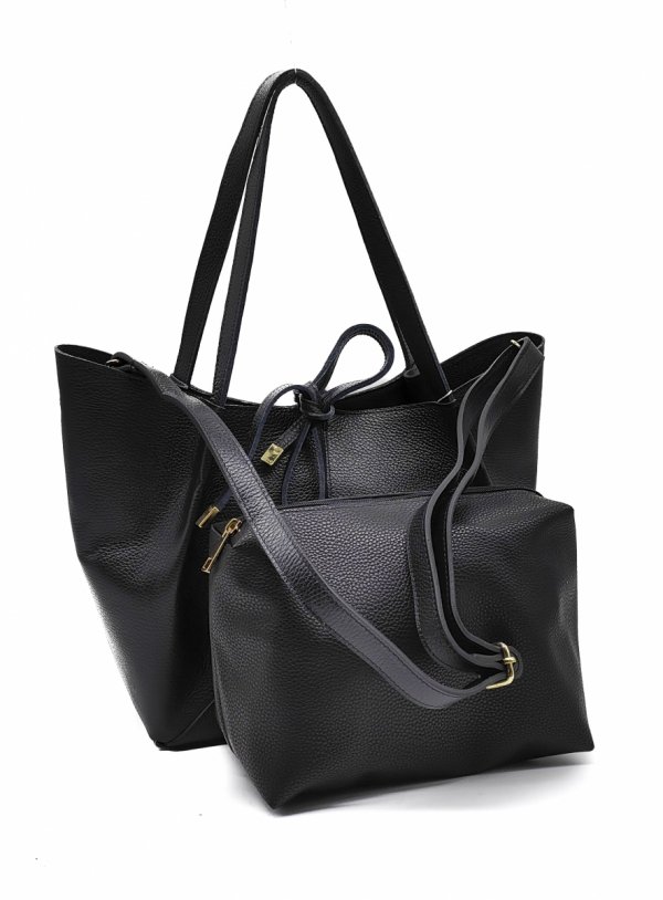 Shopper torebka skóra naturalna czarna Laura Biaggi