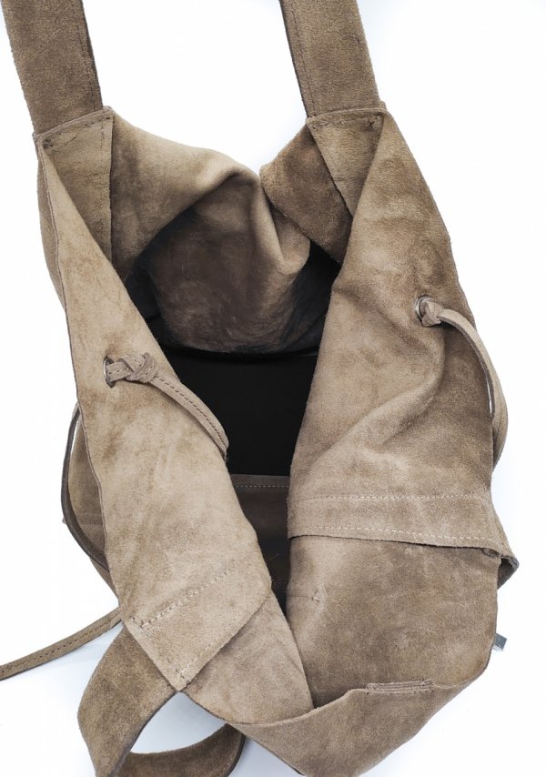 Zamszowa torebka shopper skóra naturalna ciepła beżowa taupe