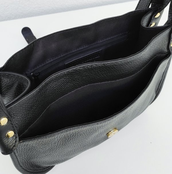 Czarna klasyczna listonoszka skóra naturalna zamsz Vera Pelle