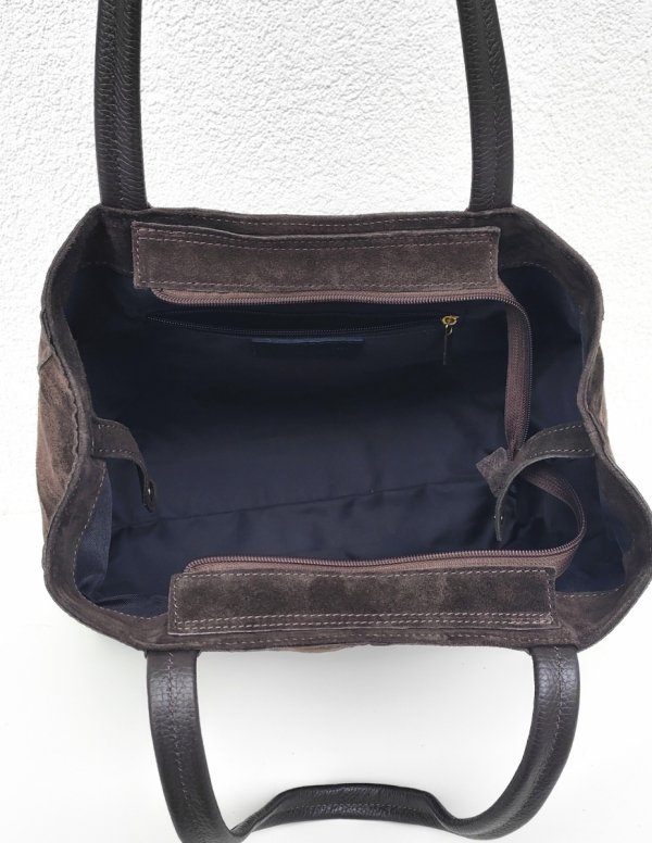 Zamszowy czekoladowy torebka shopper skóra