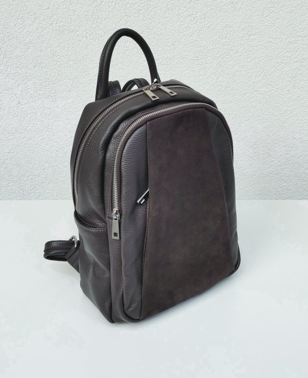 Brązowy ciemno czekoladowy Plecak skóra naturalna zamsz Vera Pelle