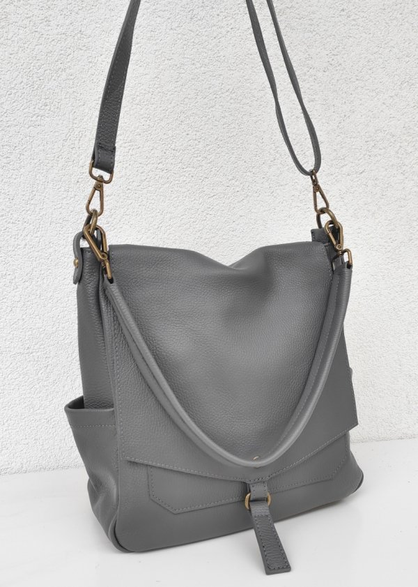 Torebka worek listonoszka szara Vera Pelle