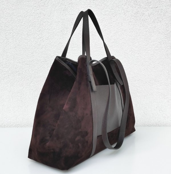 Zamszowy MAXI Shopper w czekoladowym kolorze