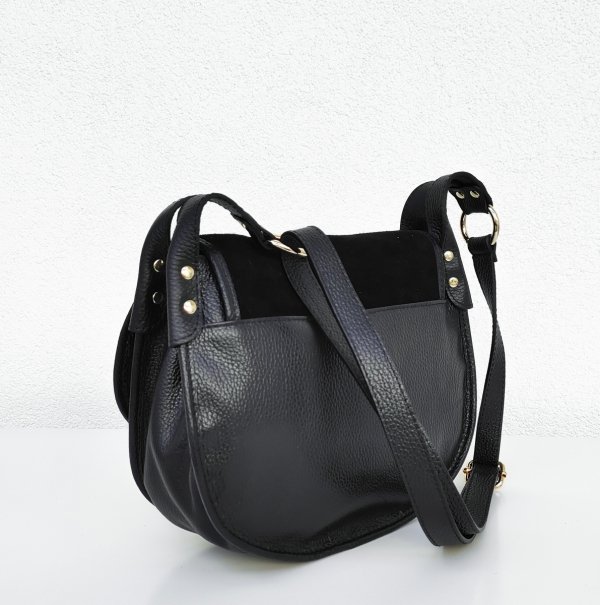 Czarna klasyczna listonoszka skóra naturalna zamsz Vera Pelle