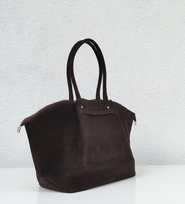 Torebka shopper zamszowa Vera Pelle skóra brązowa czekoladowa Laura Biaggi