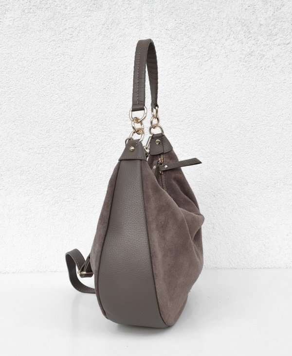 Beżowa taupe zamszowa listonoszka worek skóra naturalna