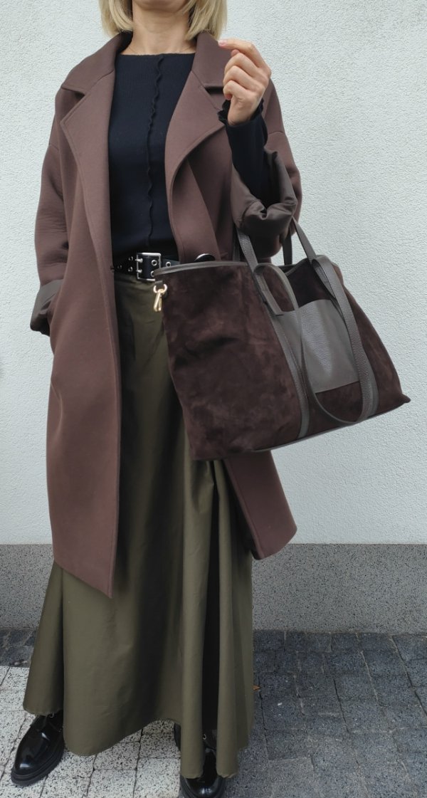 Zamszowy MAXI Shopper w czekoladowym kolorze