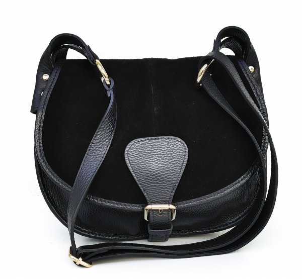 Czarna klasyczna listonoszka skóra naturalna zamsz Vera Pelle