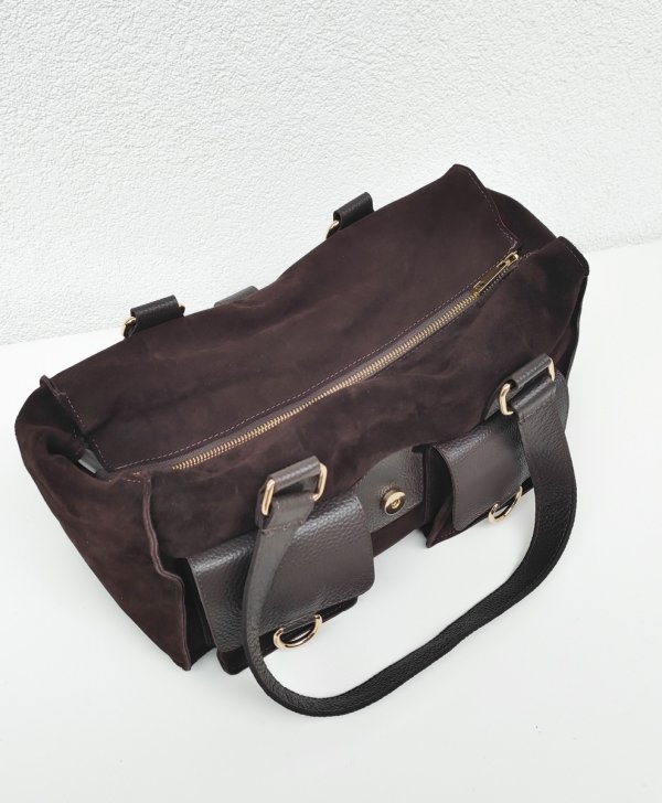 Torebka shopper zamszowa Vera Pelle skóra czekoladowa