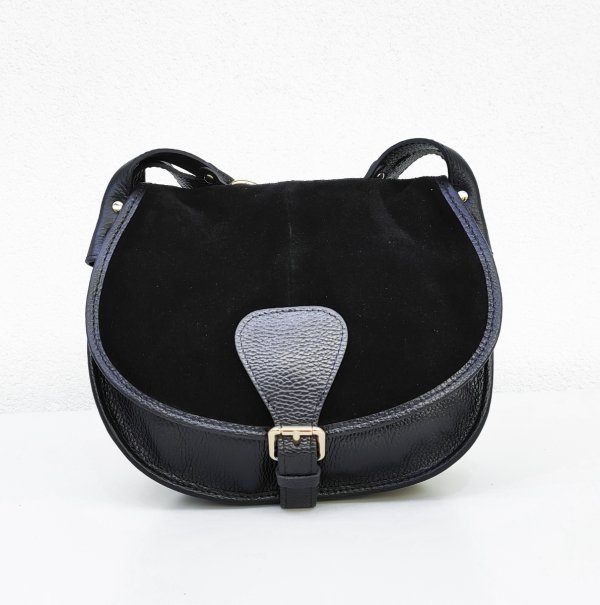 Czarna klasyczna listonoszka skóra naturalna zamsz Vera Pelle