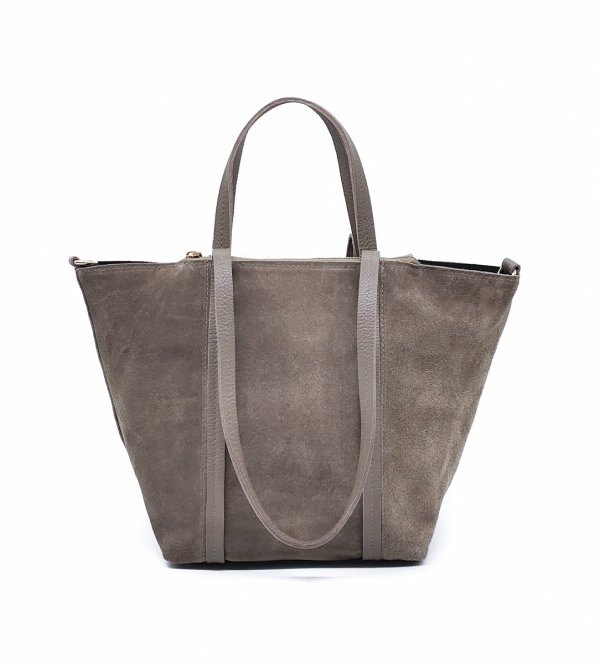 Torebka shopper zamszowa Vera Pelle skóra beżowa Taupe