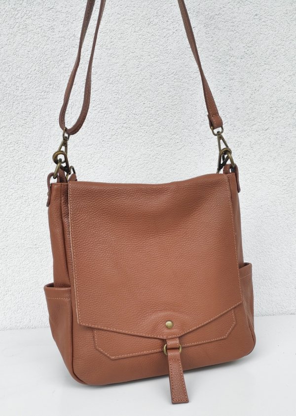 Torebka worek listonoszka ruda cynamonowa Vera Pelle