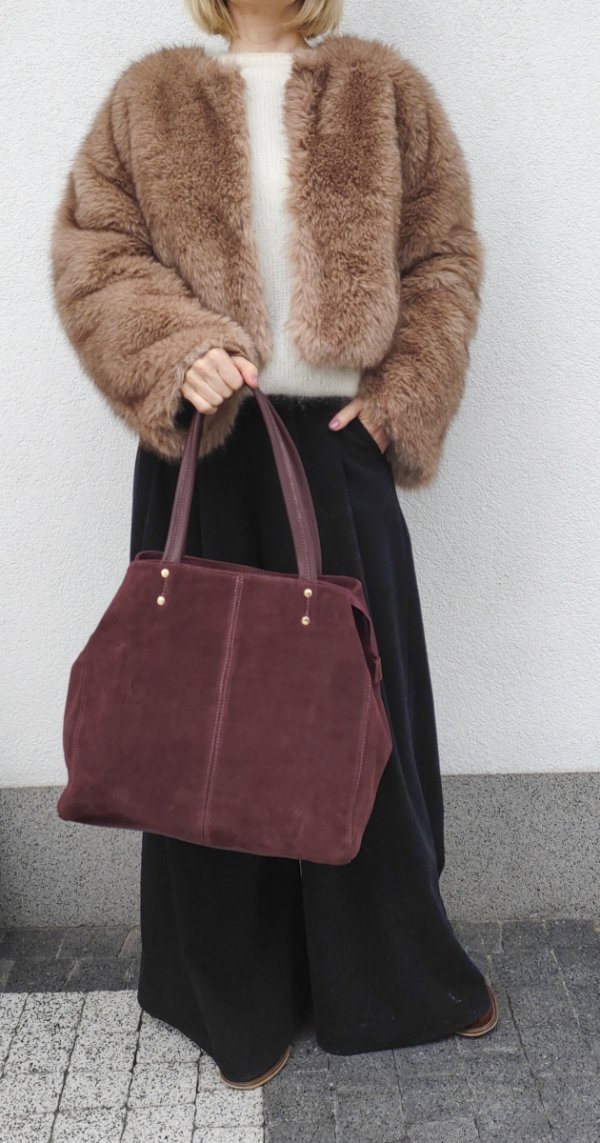 Zamszowa bordowa torebka shopper