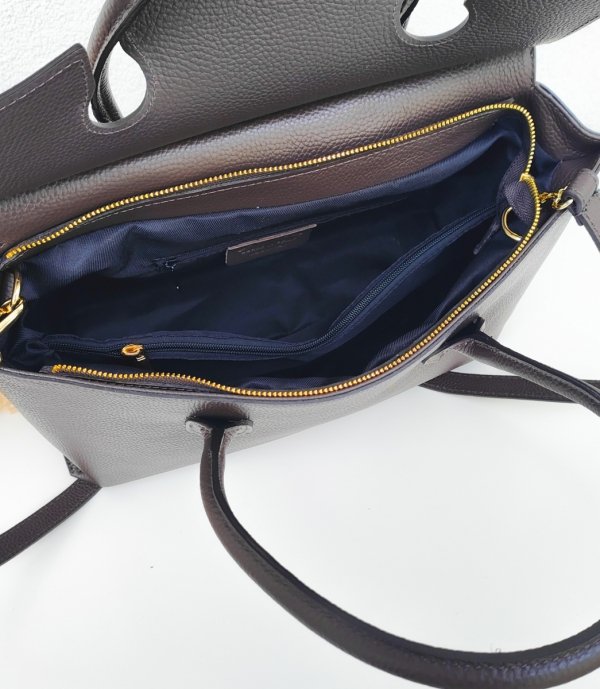 Klasyczna torebka Vera Pelle skóra brązowa czekoladowa