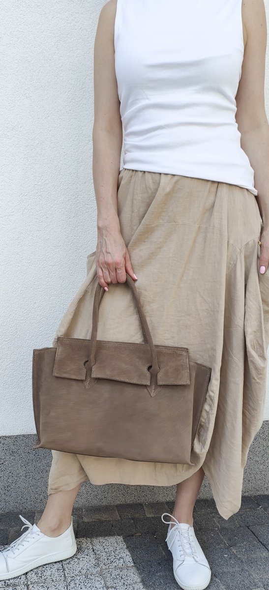 Klasyczna torebka Vera Pelle skóra brązowa beżowa taupe