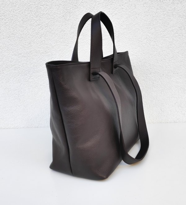 Torebka shopper Vera Pelle skóra czekoladowa