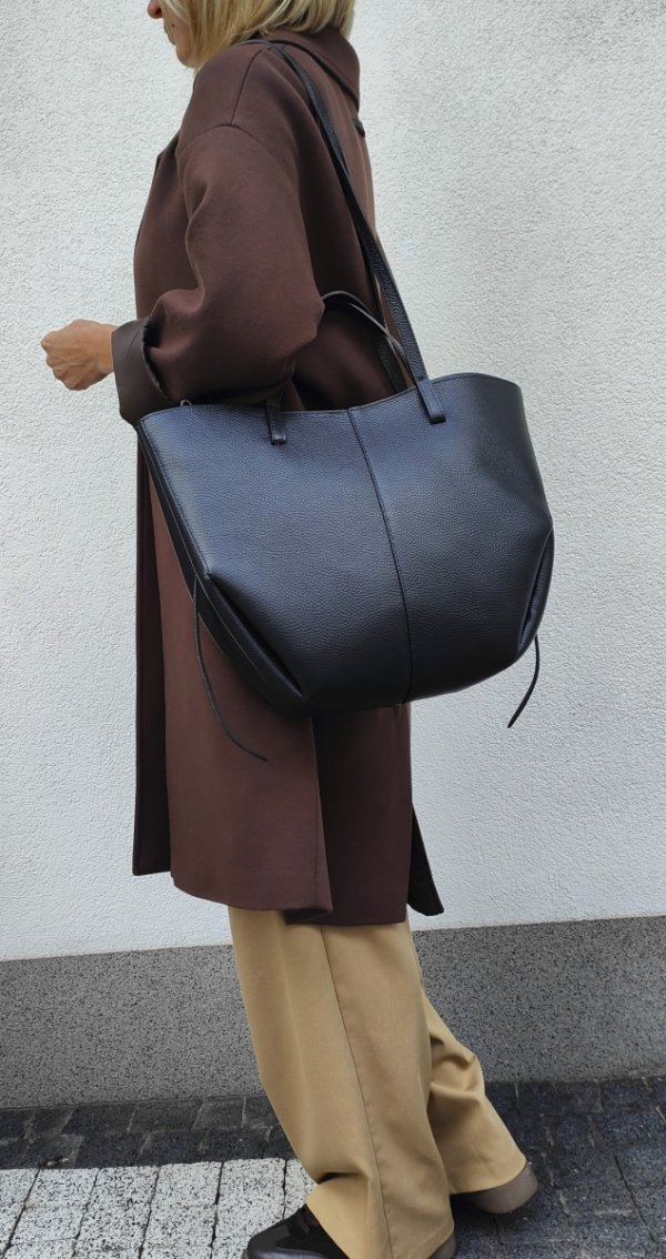 Torebka shopper Vera Pelle skóra naturalna czarna