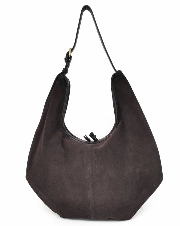 Zamszowy czekoladowy worek skóra naturalna Laura Biaggi