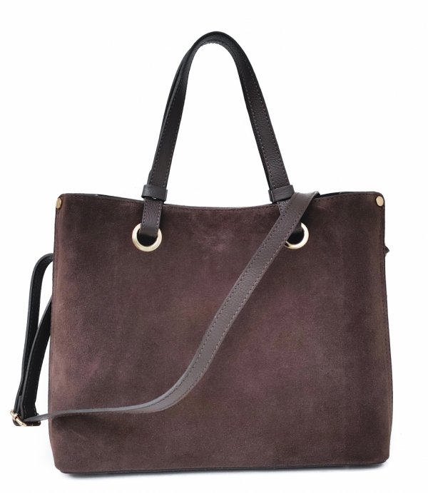 Klasyczna modna torebka aktówka zamszowa czekoladowa