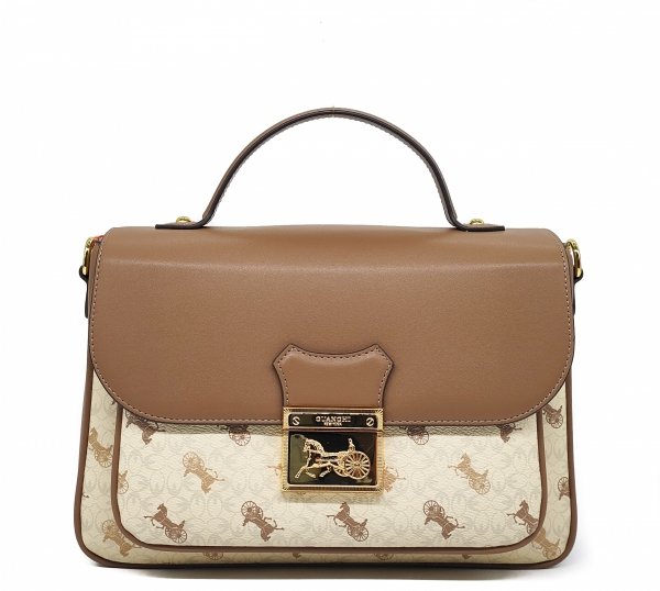 Torebka kuferek listonoszka  crossbody GUANCHI beżowa brązowa z klapą