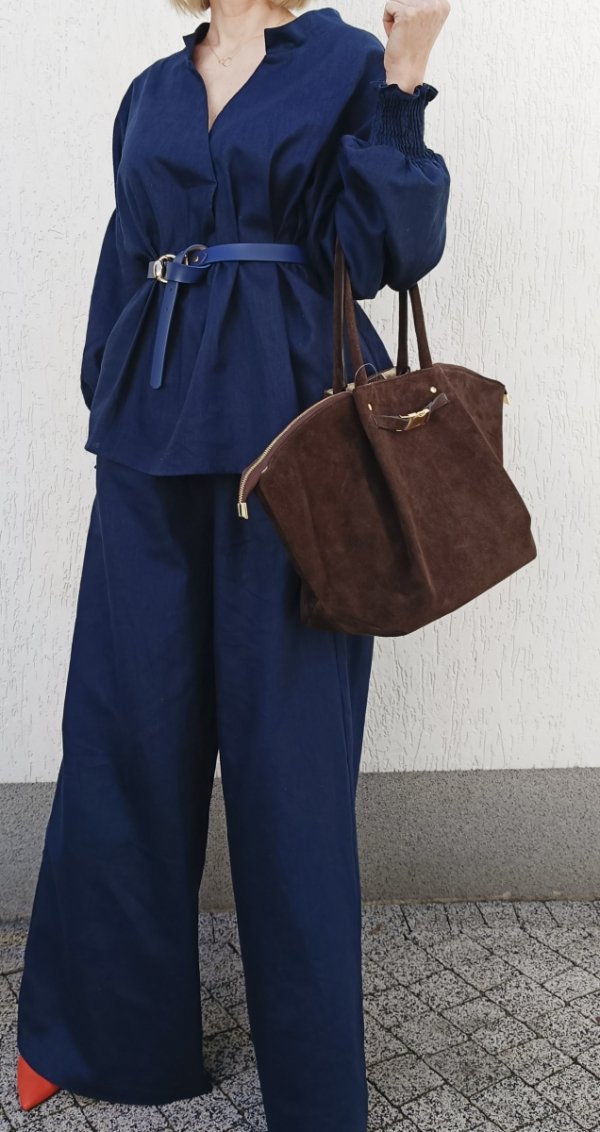 Torebka shopper zamszowa Vera Pelle skóra brązowa czekoladowa Laura Biaggi