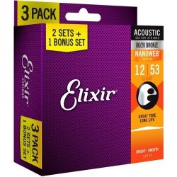 Elixir 12-53 3-pak Bronze struny do gitary akustycznej