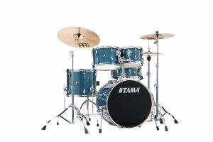 TAMA Imperialstar Drum Set 5 pcs - Hairline Blue/Chrome HW + MEINL Cymbals HCS Cymbal Kit/Stage Master Double-Braced Hardware Kit  IP50H6W-HLB