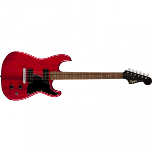 Squier Paranormal Strat-O-Sonic Laurel Fingerboard Black Pickguard Crimson Red Transparent