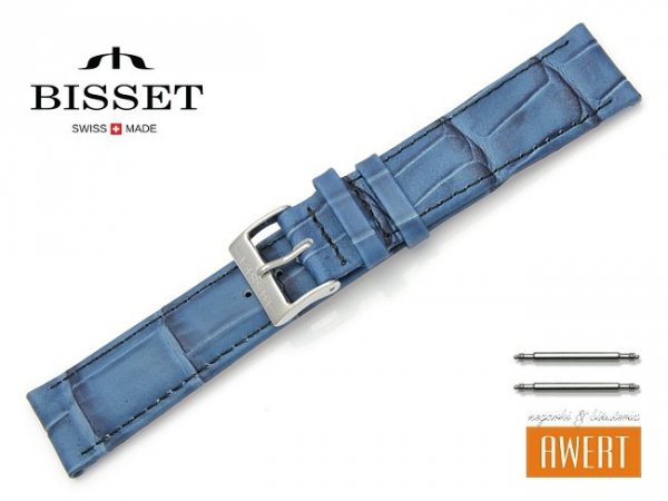 Pasek skórzany do zegarka 20 mm BISSET BS122 niebieski